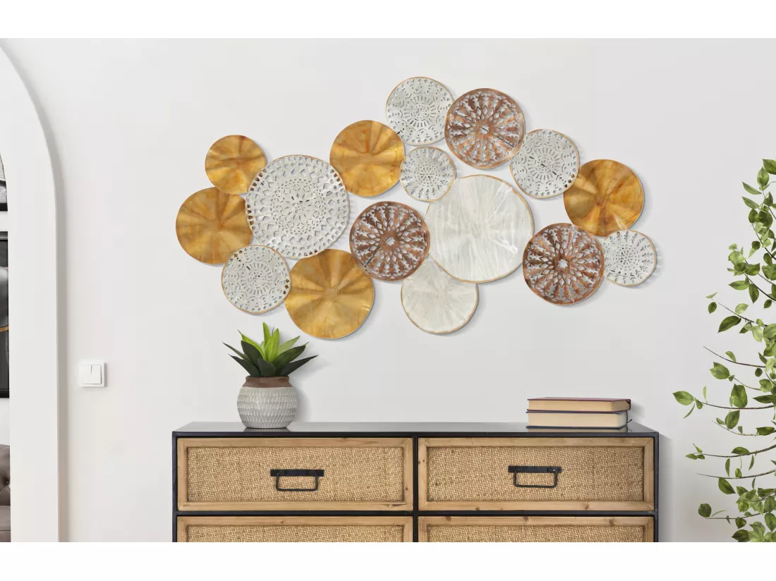 Panneau Décoratif 3D Triby - Panneau Murale avec Figures Circulaires Découpées et Multicolores - 125x5,5x68,5 cm