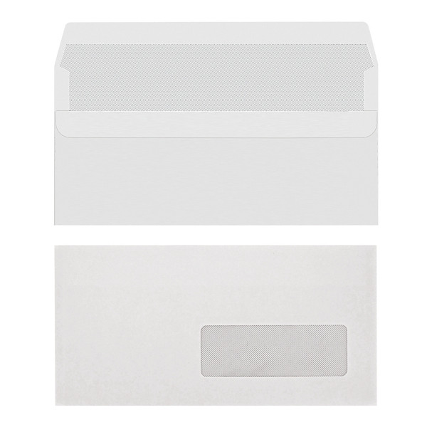 500 enveloppes DL blanches 1er prix à fermeture autocollante 110 x 220 mm avec fenêtre 35 x 100 mm vélin 80 g