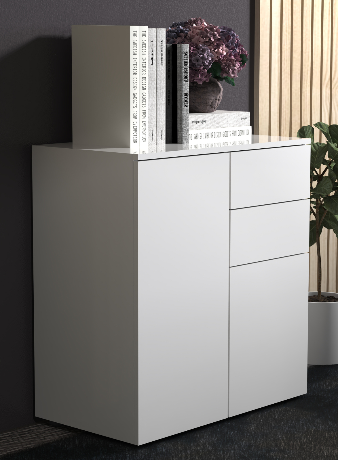 Kommode DALOSA - weiß - 2 Schubladen und 4 Fächer - 70 cm