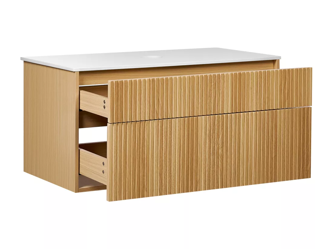 Meuble lavabo mural BEXTI 100 cm 52 cm 50 cm Marron clair