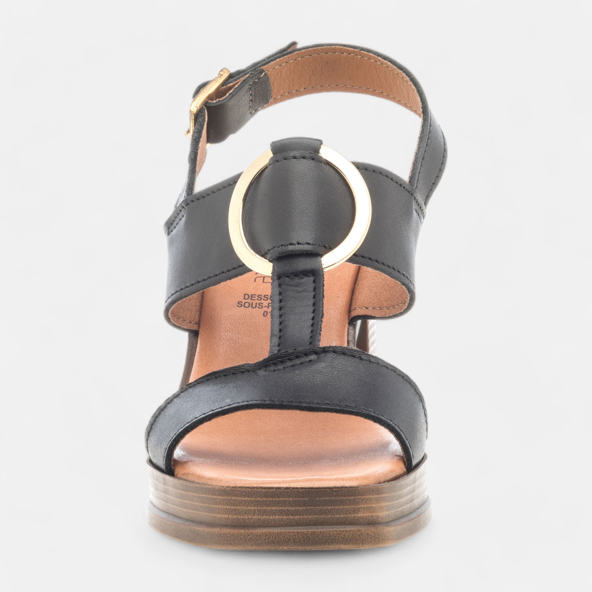 Nu-pieds à talon Femme en cuir noir