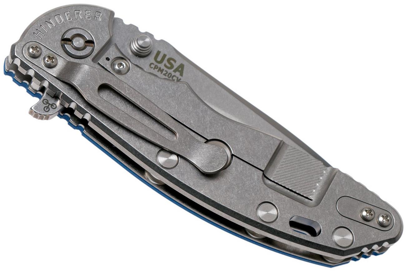 Rick Hinderer XM18 3.5” Recurve, CPM 20CV, Stonewash, Blue G10, zakmes