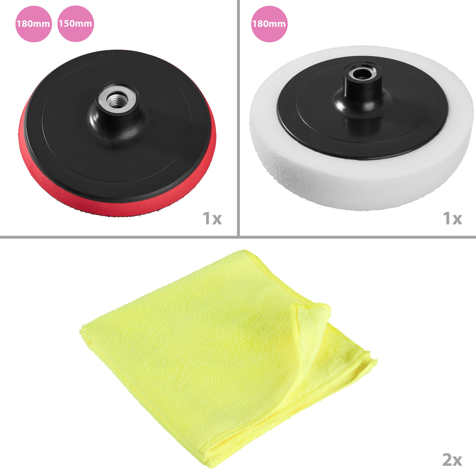 tectake® 13-teiliges Polierschwamm-Set, 3 Polierfelle, 2 Mikrofasertücher, Befestigung mit Klettverschluss
