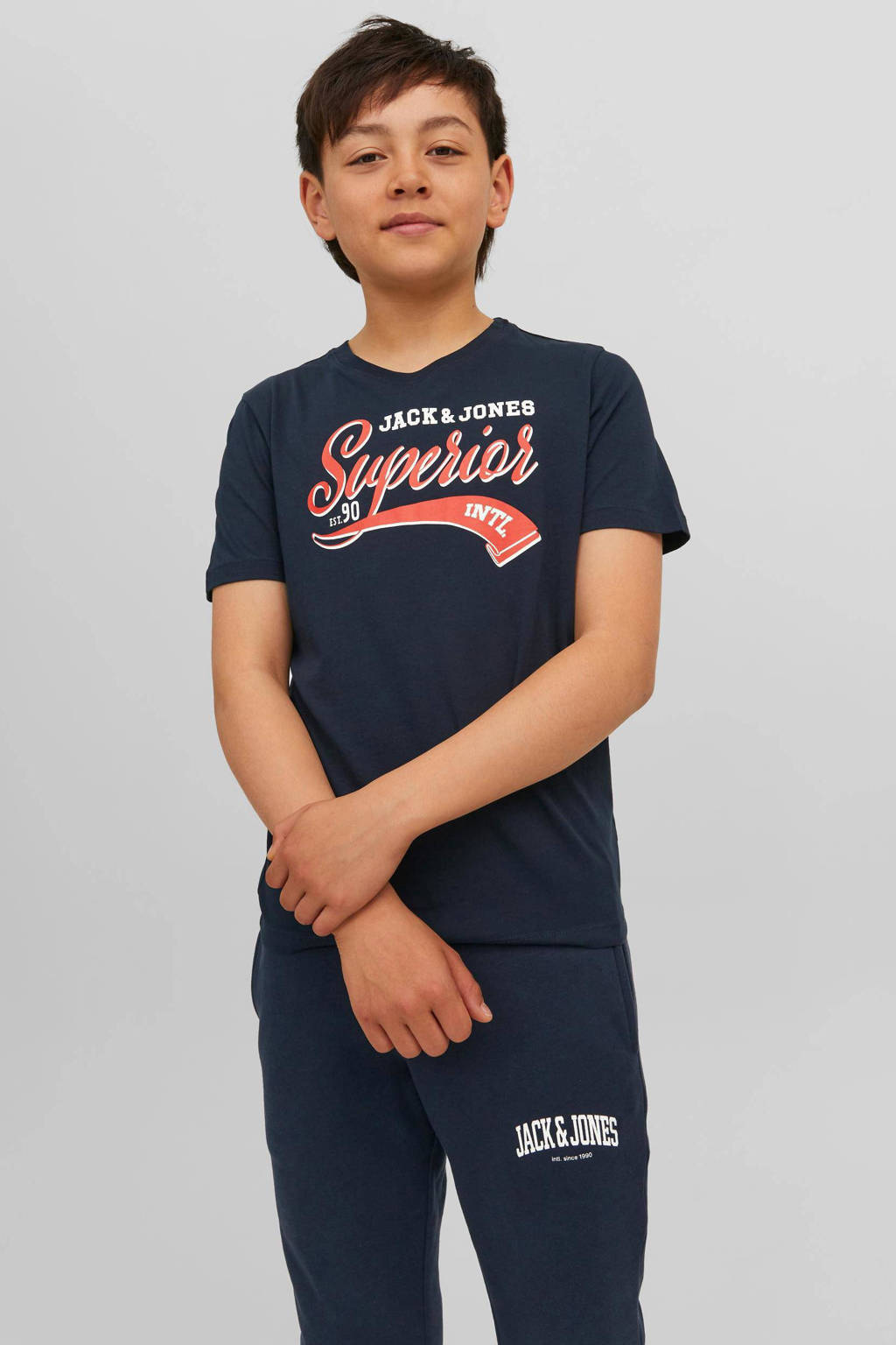 JACK & JONES T-shirt JJELOGO van katoen donkerblauw