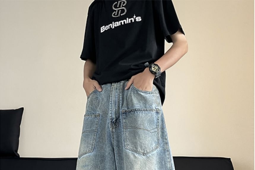 ROOSE - Denim shorts met hoge taille en wijde pijpen