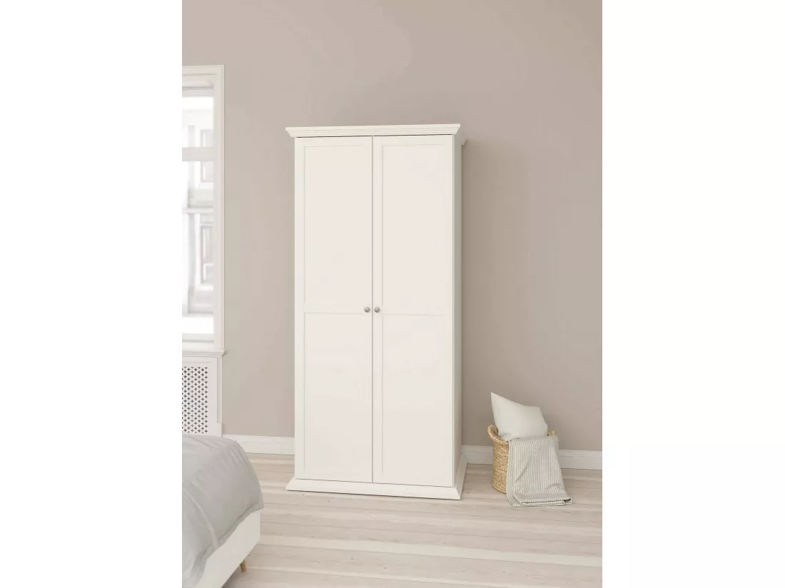 Garde-robe 2 portes Dscapol, Meubles de chambre, Penderie de plain-pied, Placard à vêtements, 96x63 h200 cm, Blanc