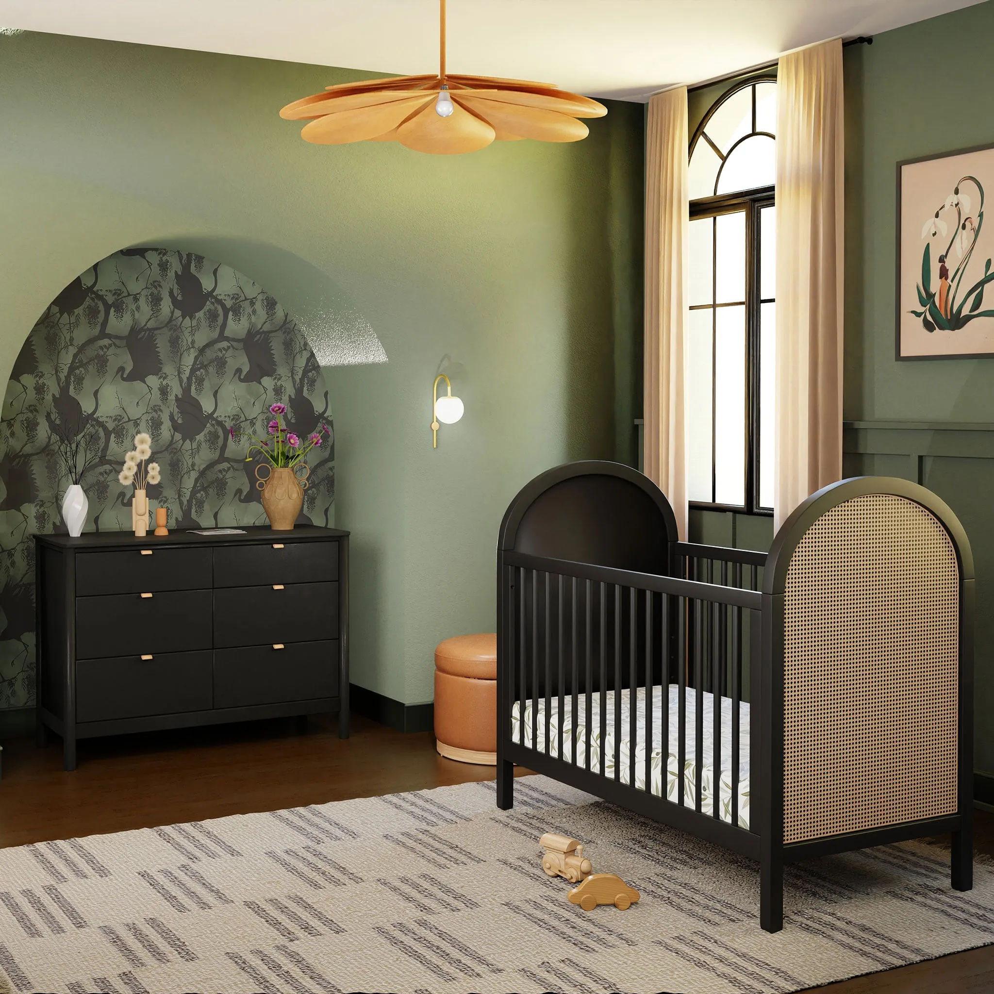 Babyletto Couchette Convertible 3 en 1 Bondi Cane avec Kit de Conversion Lit pour Tout-petit - Noir  Rotin