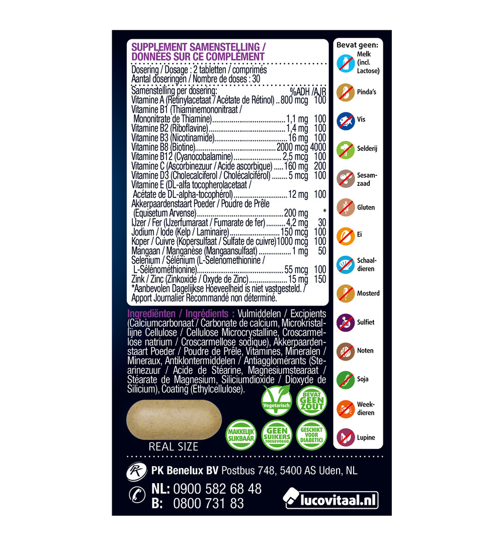 Lucovitaal Huid, Haar & Nagels Met Biotine (60 tabletten)