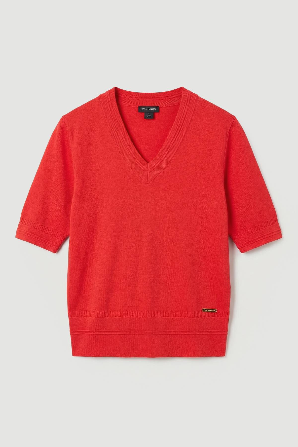 KarenMillen Haut Tricoté à Manches Courtes et Col V en Mélange de Viscose