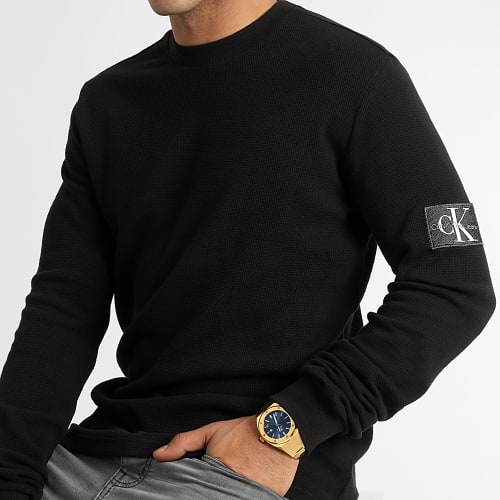 Sweat Crewneck Monogram Badge Waffle 3485 Noir