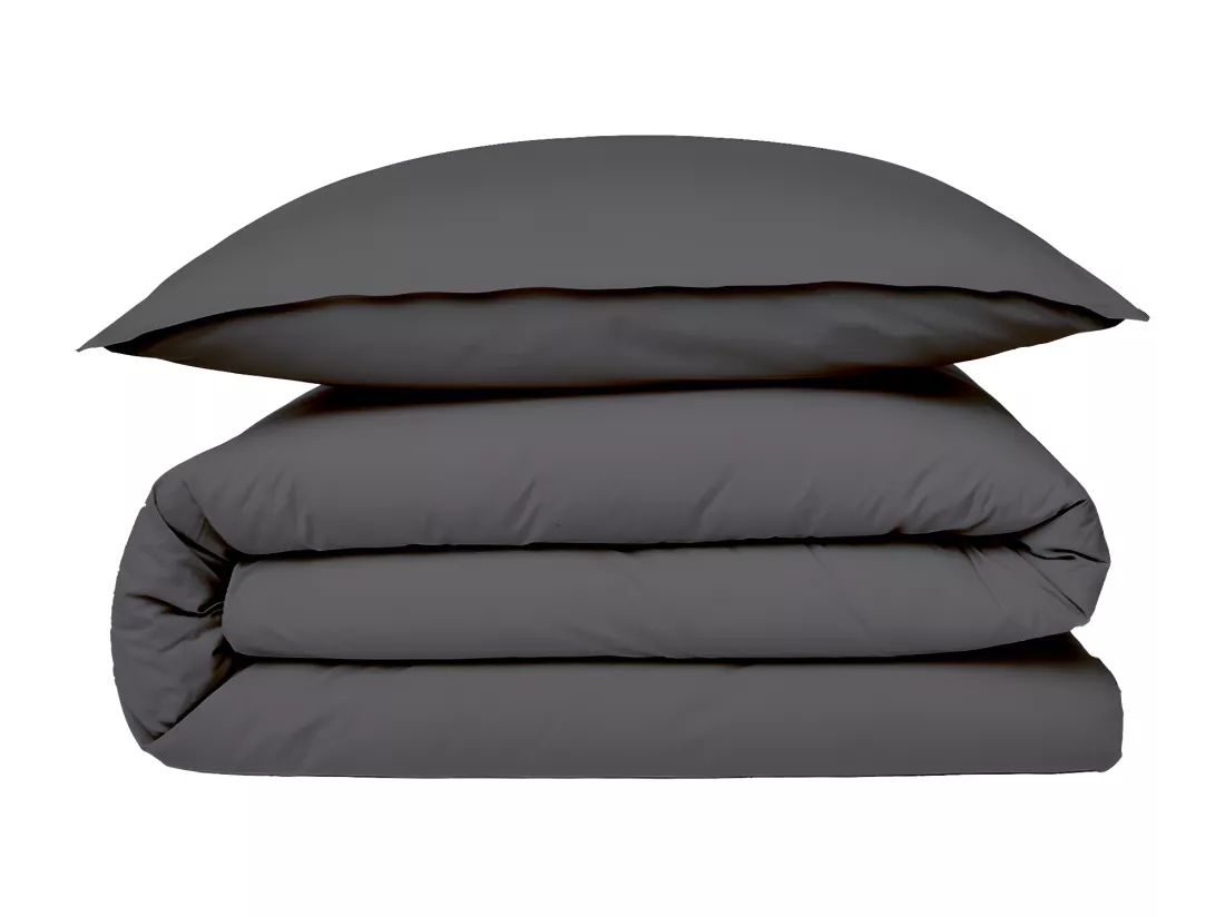 Housse de couette en coton 57 fils unie zinc 240x220cm