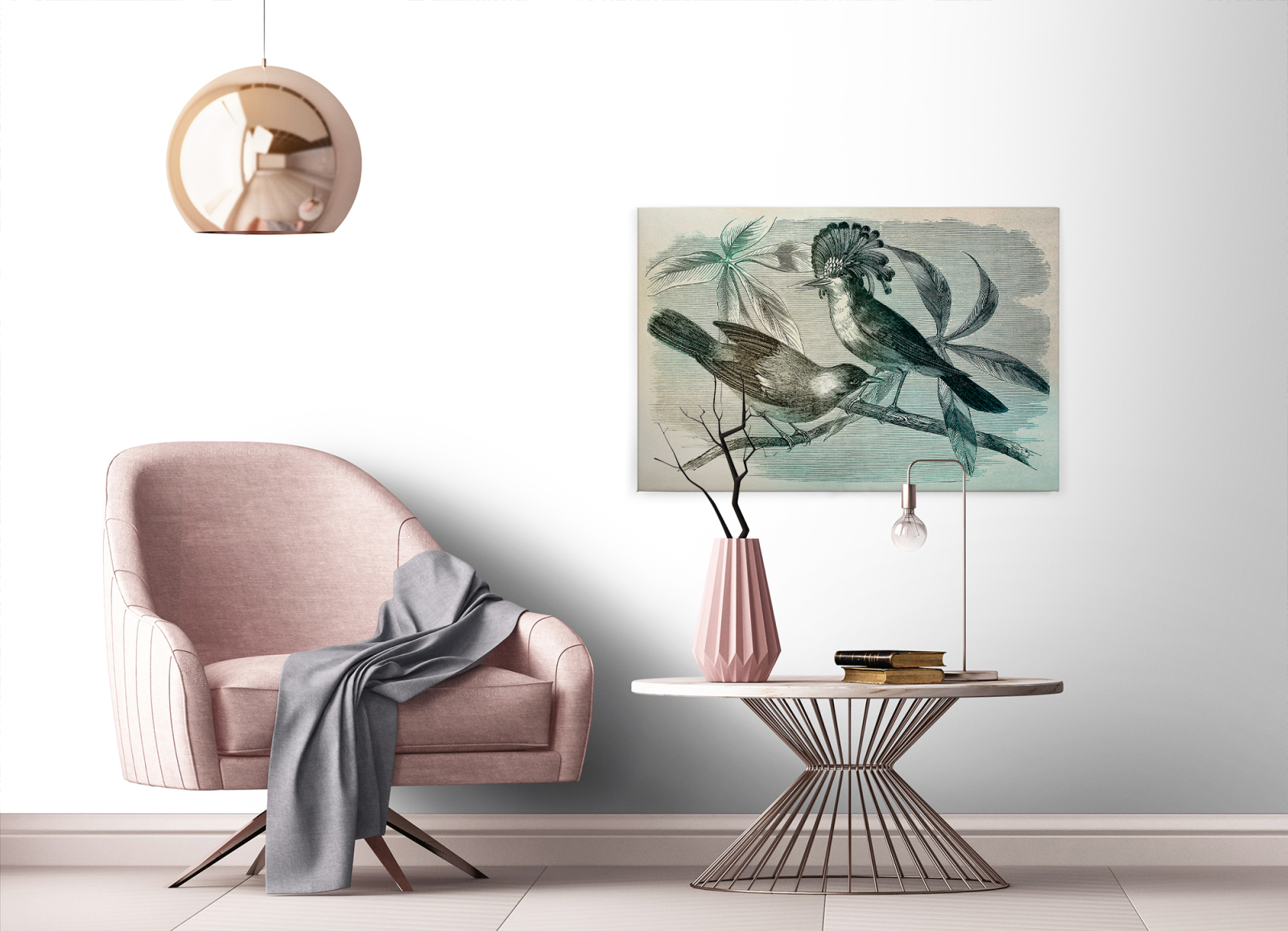 Leinwandbild VOGEL IM VINTAGESTIL - grün-blau - 90x60 cm