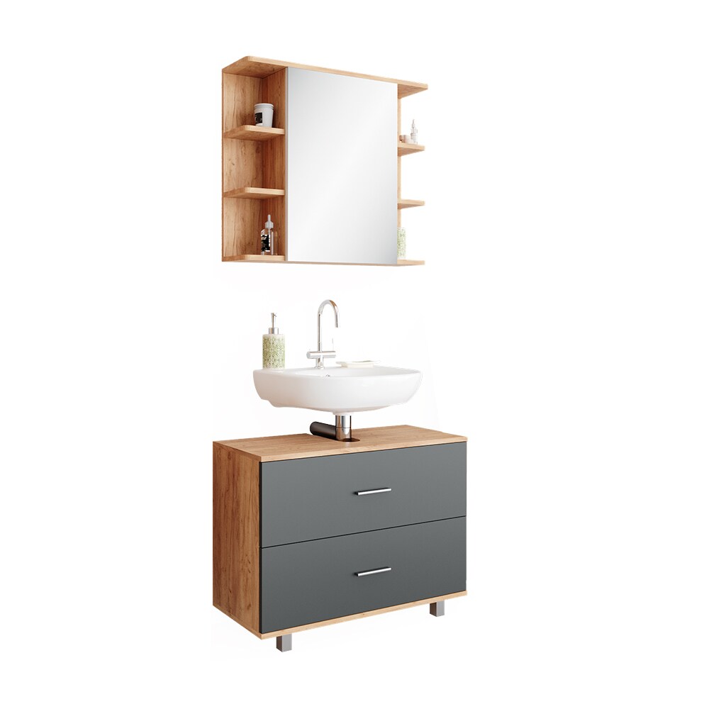 VICCO Badmöbel Set ILIAS Eiche Anthrazit Bad Spiegel Unterschrank Badschrank