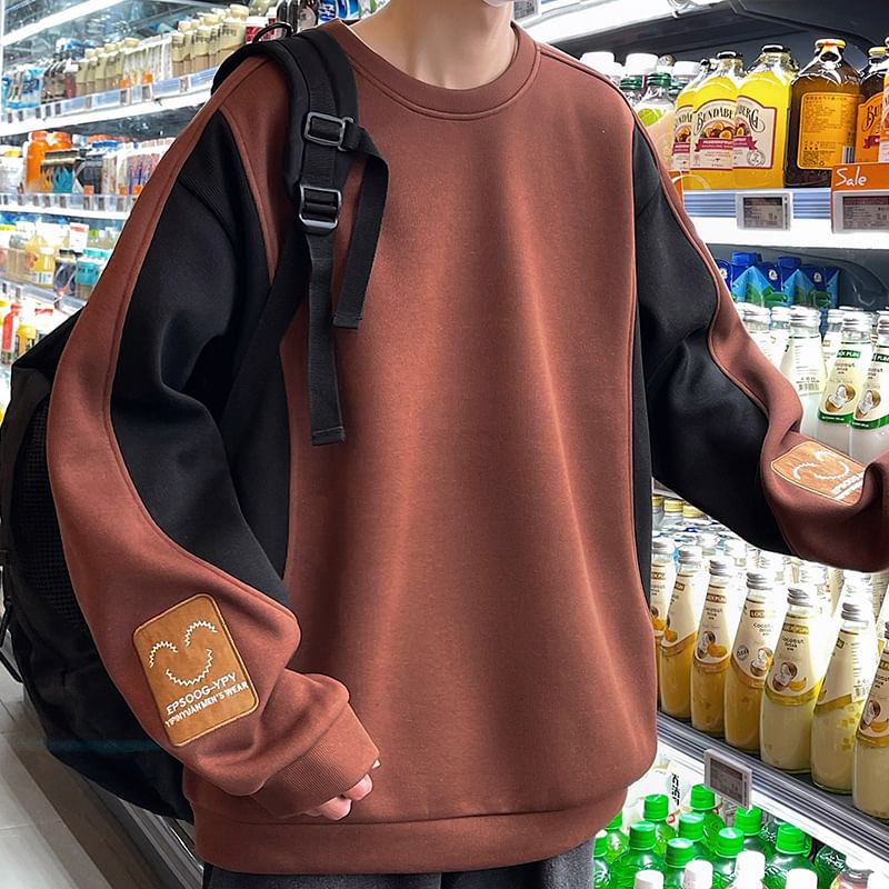Lefitt - Oversized sweatshirt met ronde hals en geborduurd smileygezicht in twee kleuren