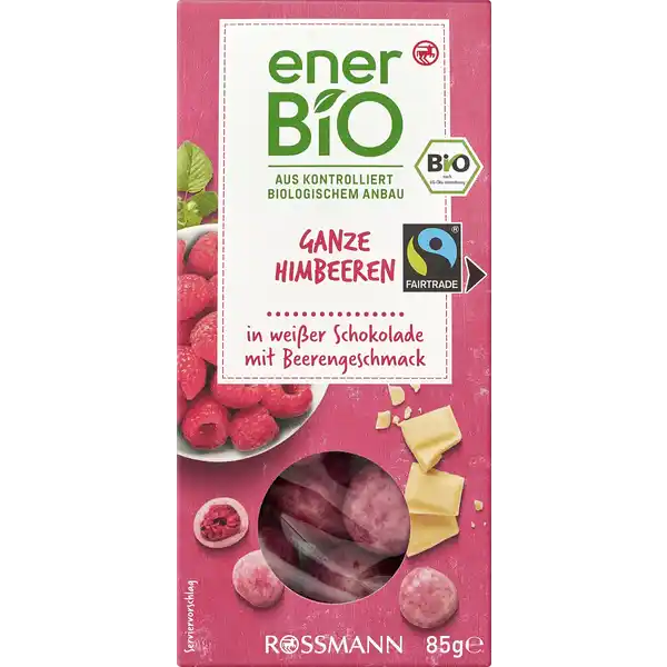 Ganze Himbeeren in weißer Schokolade mit Beerengeschmack