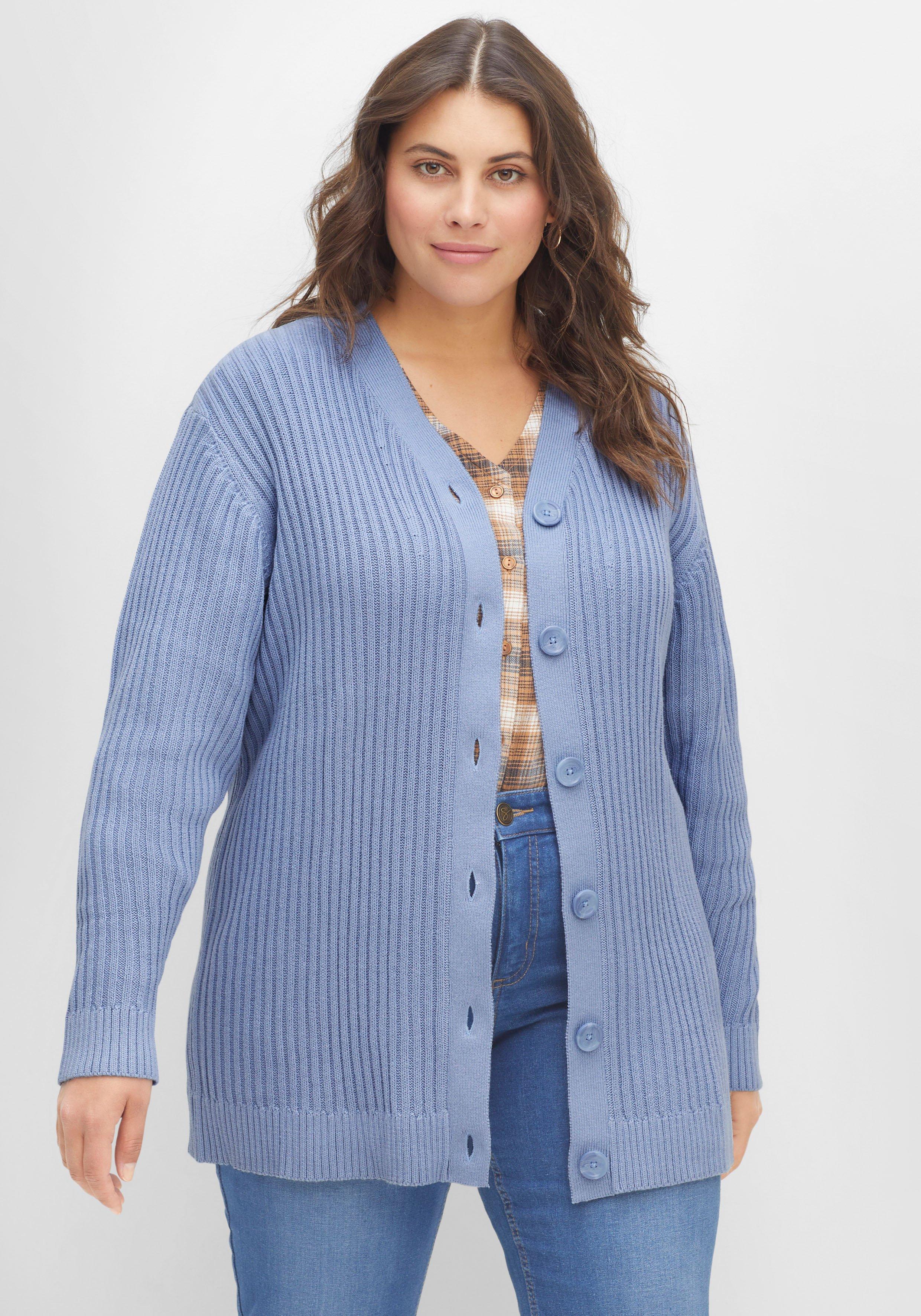 Strickjacke in Rippstruktur, aus Baumwoll-Mix