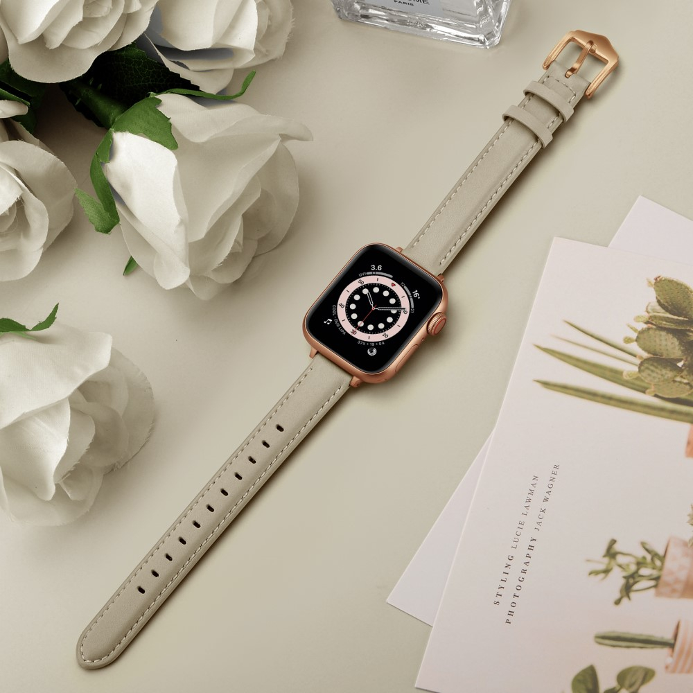 Apple Watch (42/41/40/38 mm) Echtleder Ersatz Armband mit Dornschliesse (Gelenkumfang 156-221 mm) - Beige / Roségold