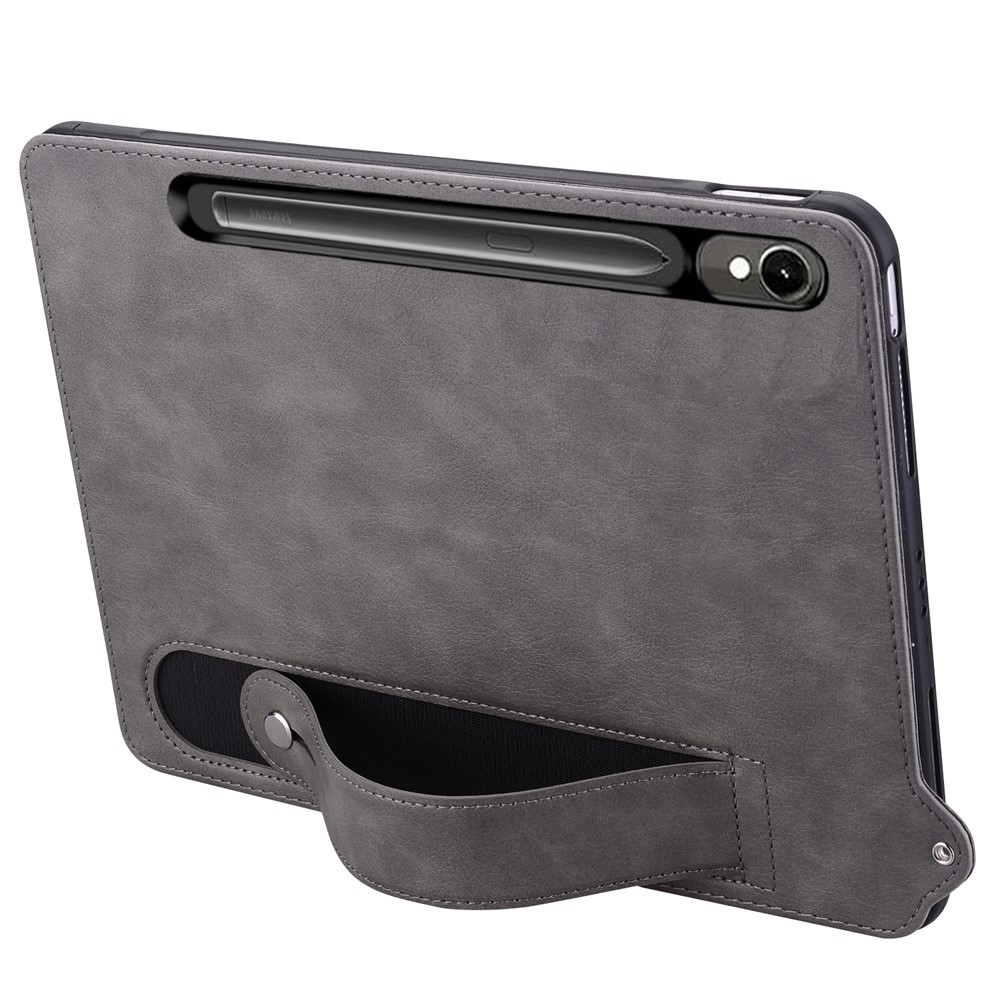 Samsung Galaxy Tab S10 FE / S9 / S9 FE / S8 / S7 Leder Hülle mit Handschlaufe - Grau
