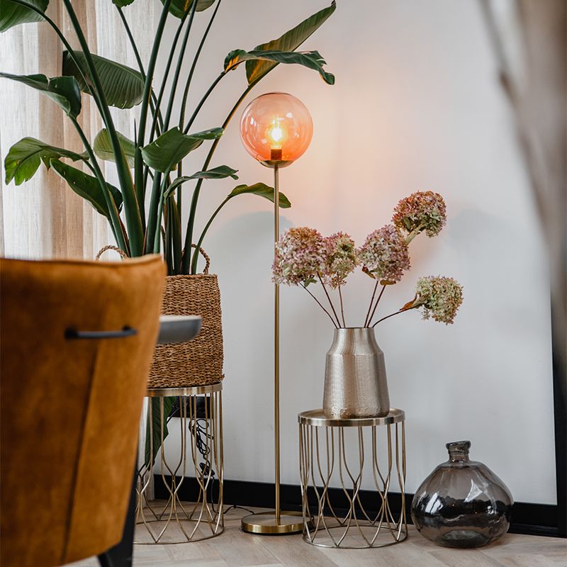Art deco vloerlamp messing met roze glas - Pallon