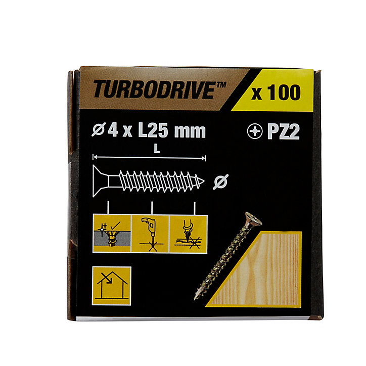 Vis à bois Turbodrive Premium pozidriv zinguée jaune 4x25 mm - 100 pièces