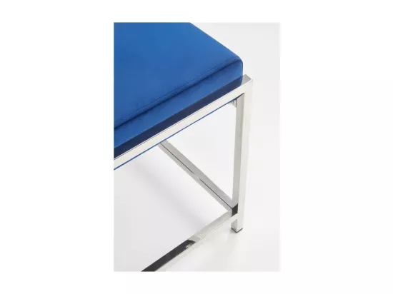 Banc d'intérieur en velours bleu avec structure en acier argenté NEMESIS
