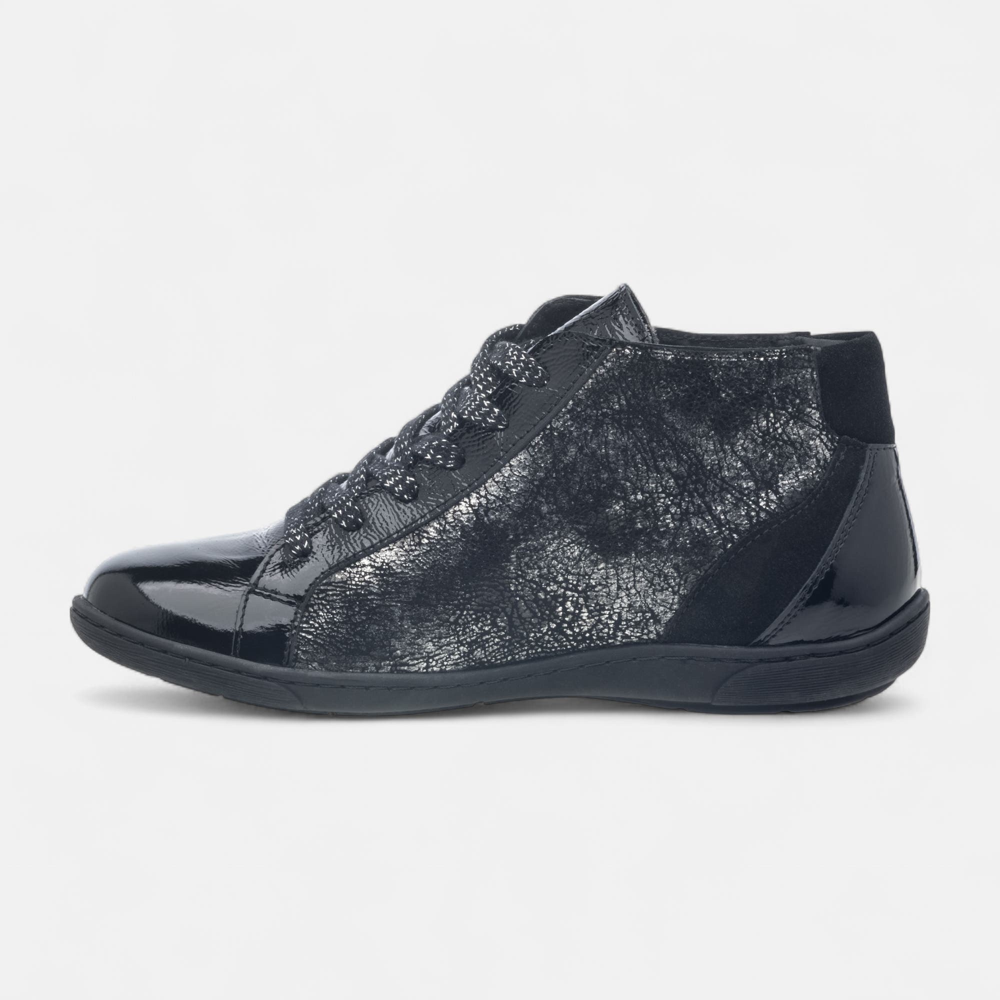 Bottines à lacets Femme en cuir noir vernis