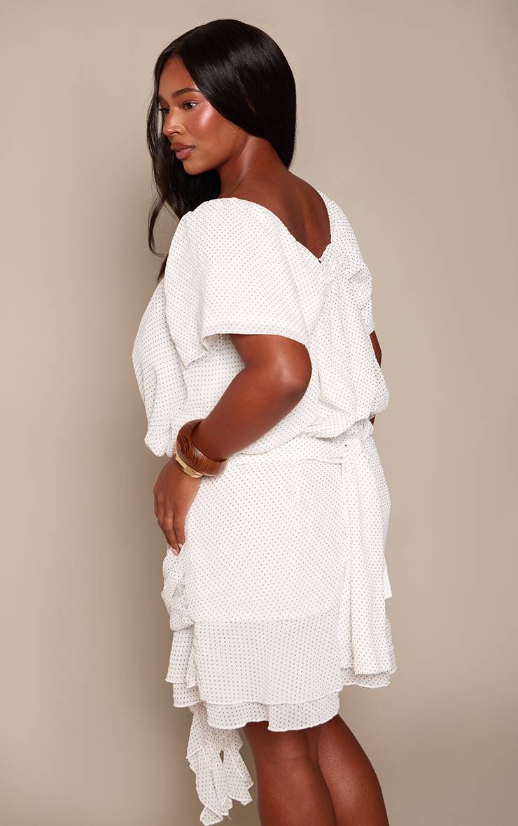 Rouge Robe Mini Col Carré Corsage À Pois Grande Taille