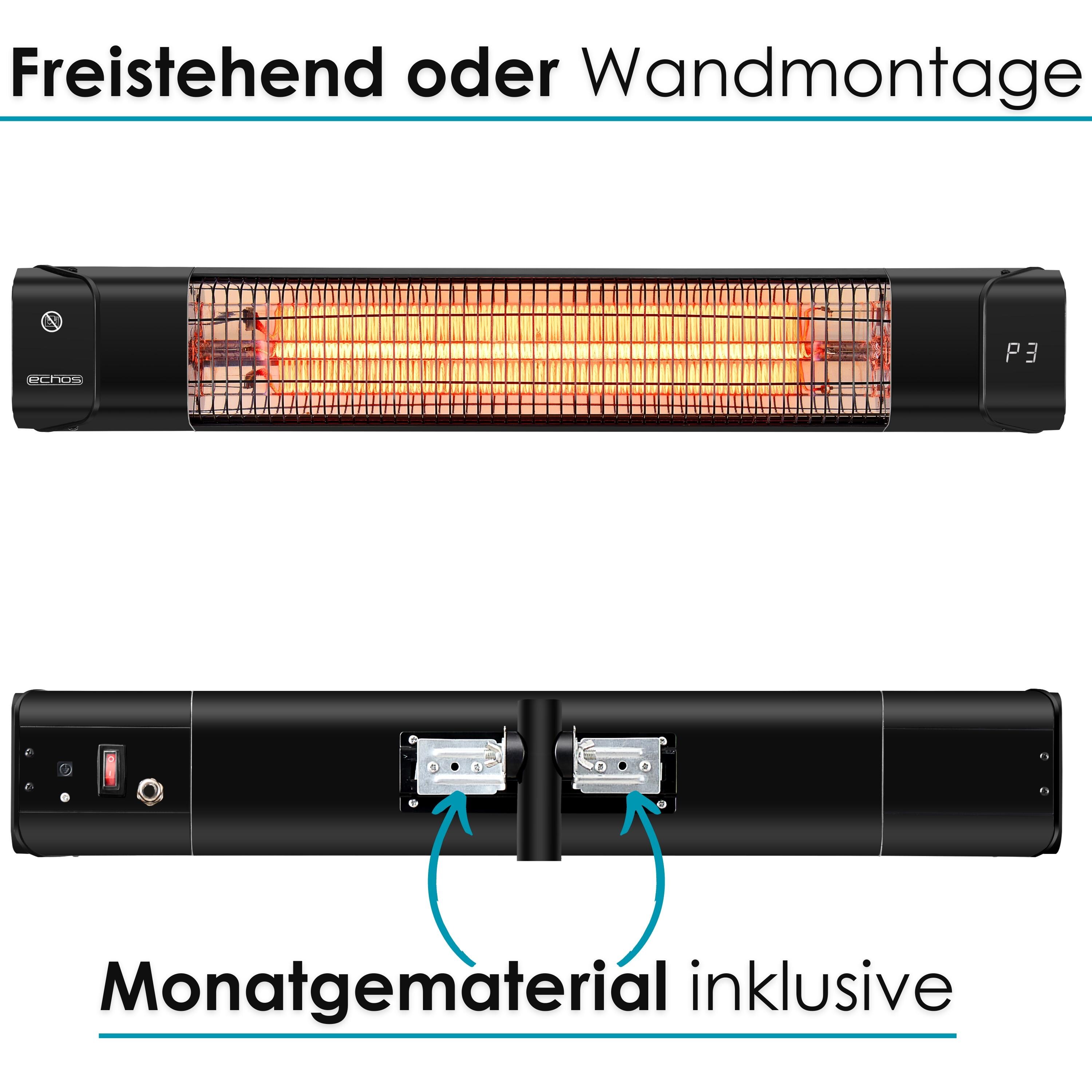 Echos Heizstrahler mit Fernbedienung Timer 3 Leistungsstufen 1500W
