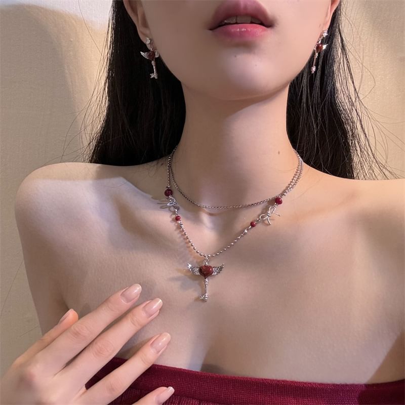 YANYUS - Wing Heart Key gelaagde ketting / oorbel