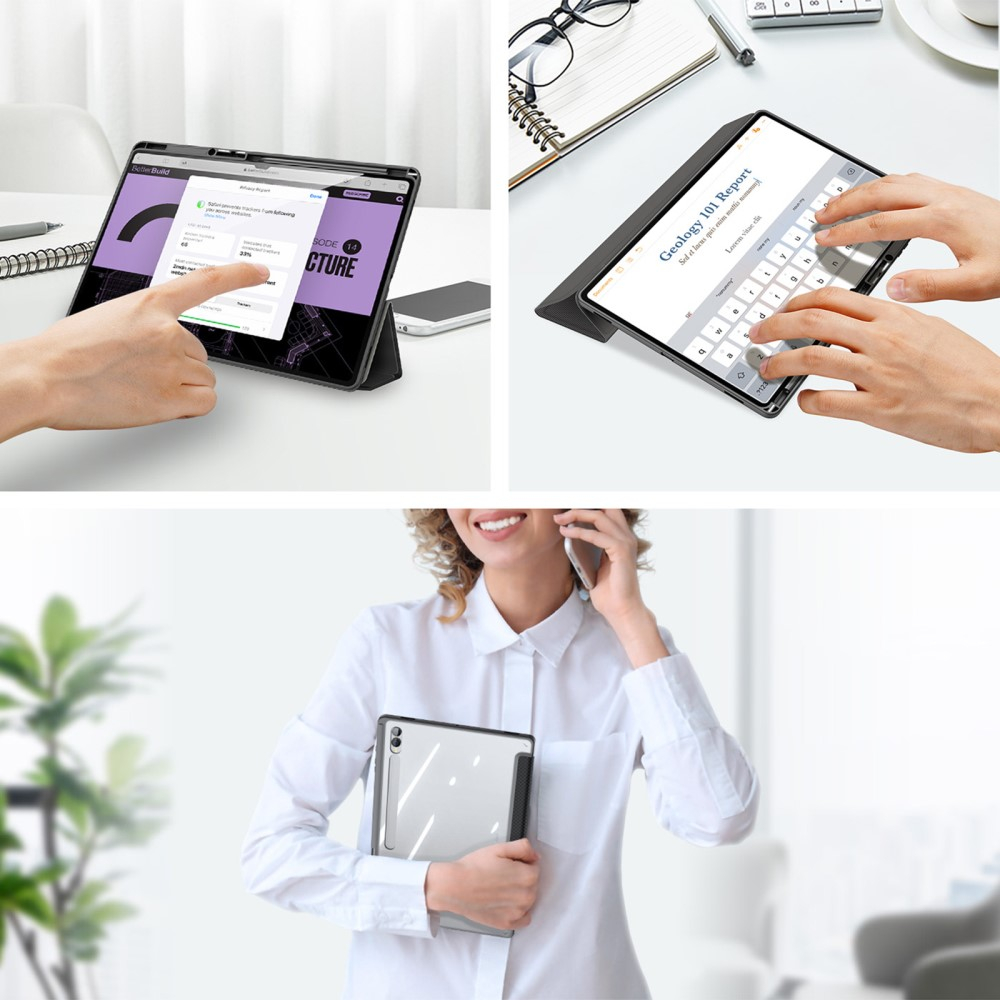 Samsung Galaxy Tab S10 Ultra Leder Tasche Smart Cover Schutzhülle - Schwarz