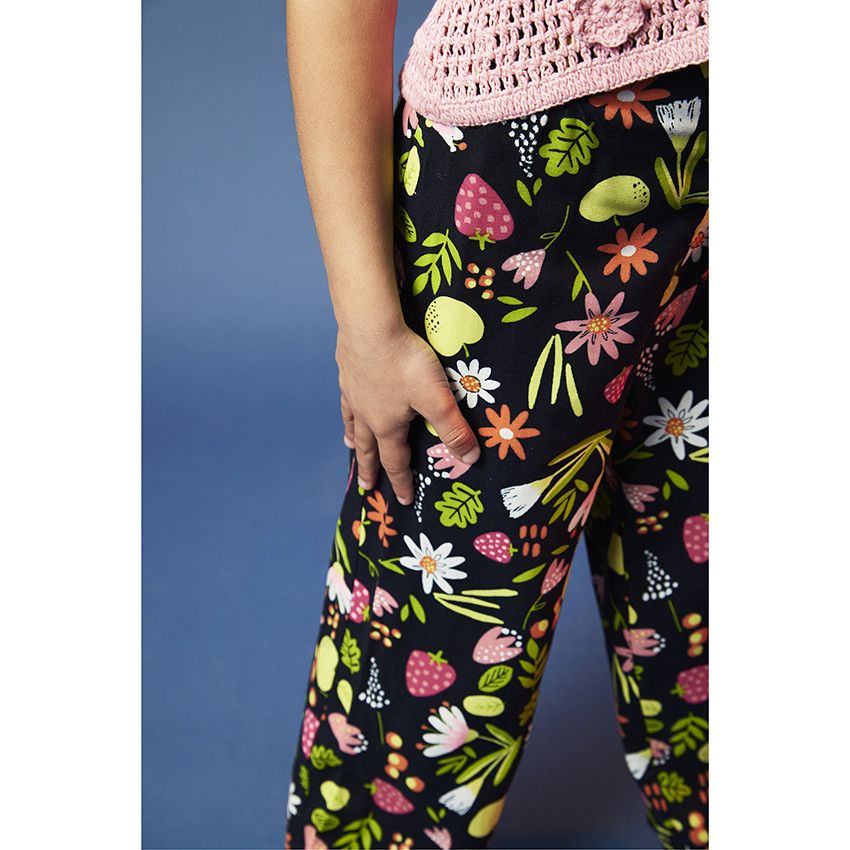 Pantalon large imprimé fruité pour fille - Bleu marine