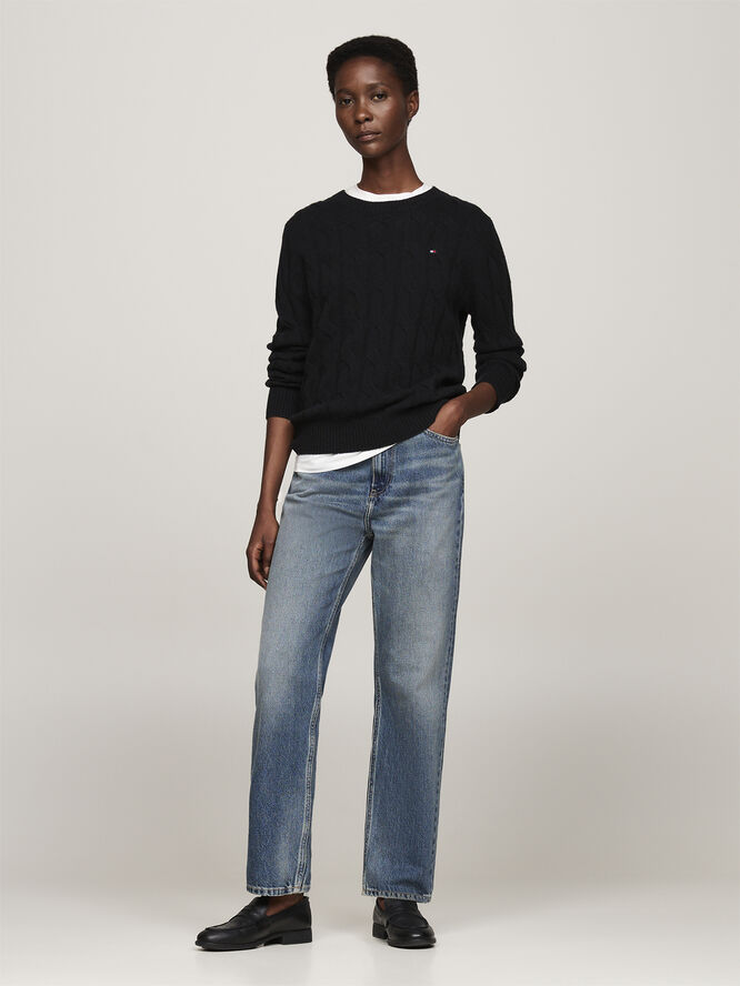 Tommy Hilfiger SOFT WOOL CABLE C-NK LS SWT Black