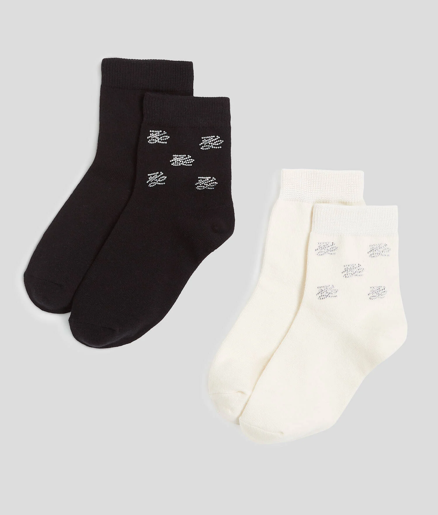 CHAUSSETTES EN STRASS K/AUTOGRAPH - 2-PACK - Noir/Crème