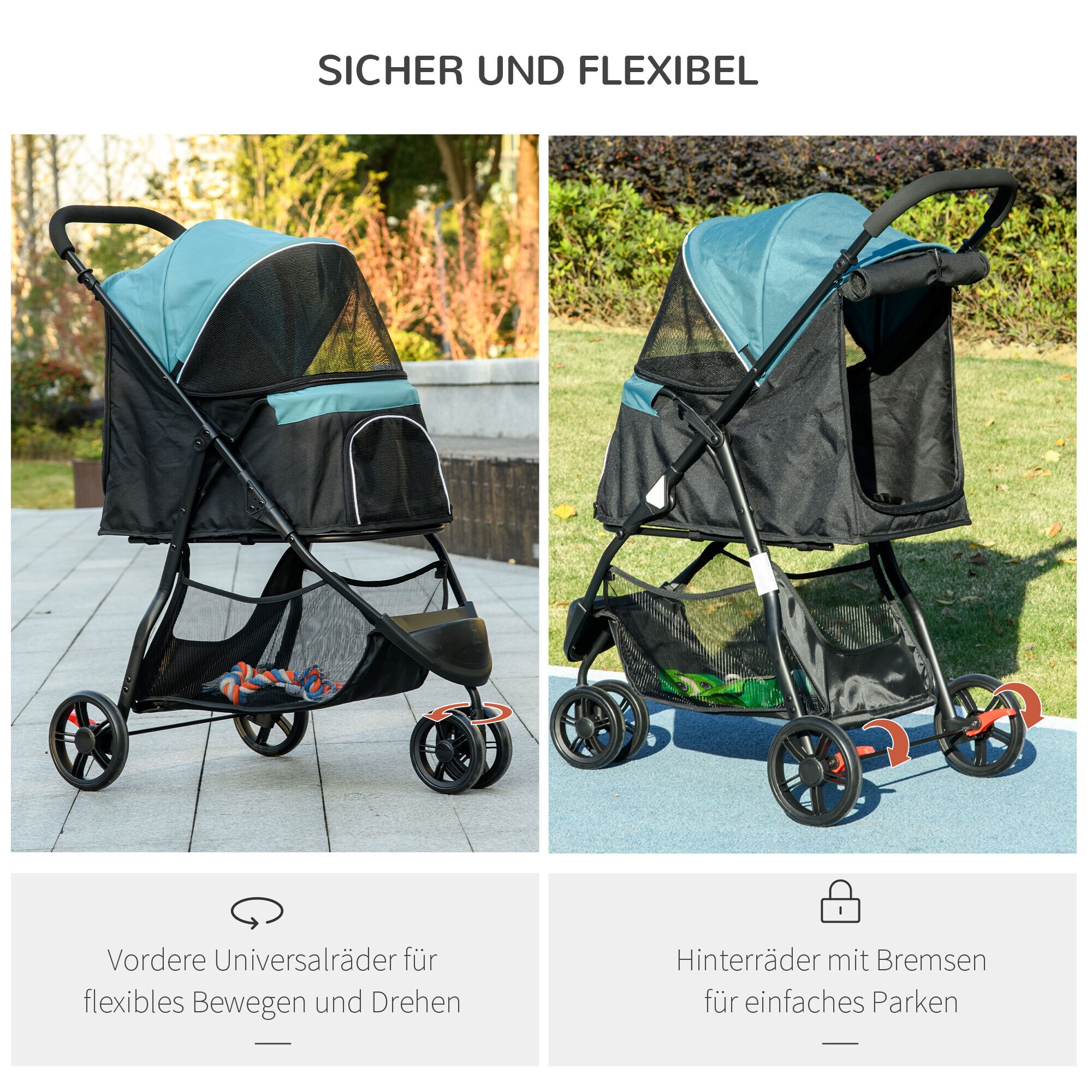 PawHut Hundebuggy mit Aufbewahrungskorb grün 80,5L x 51,5B x 100H cm