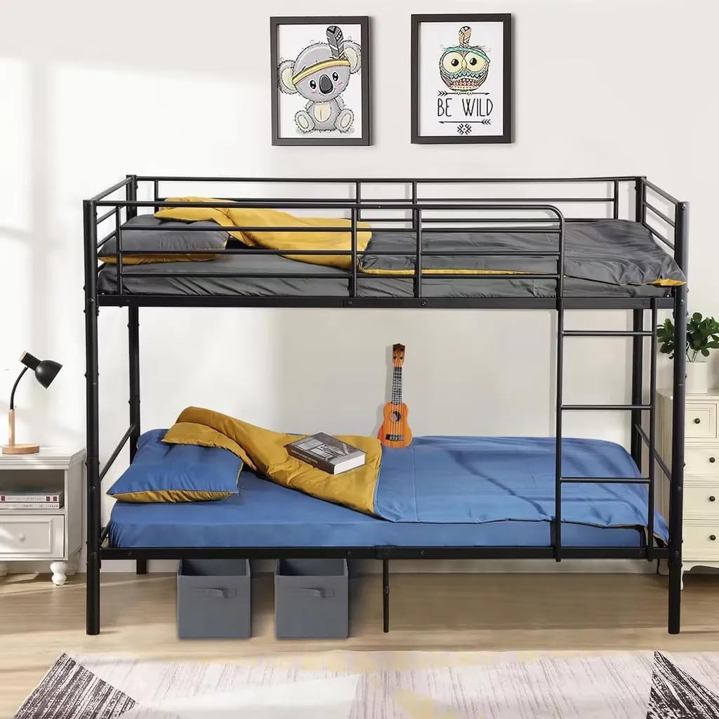 Etagenbett 90x200cm mit Lattenrost, Kinderbett mit Leiter und Rausfallschutz, Hochbett Stockbett - Schwarz