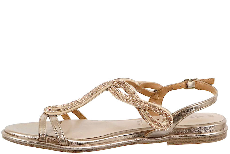 TAMARIS SANDAL I GULD TEKSTIL MED SMÅ STEN
