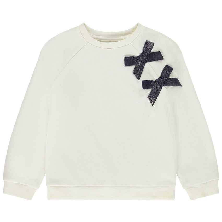 Sweat molleton oversize à gros nœuds pour fille - Ecru