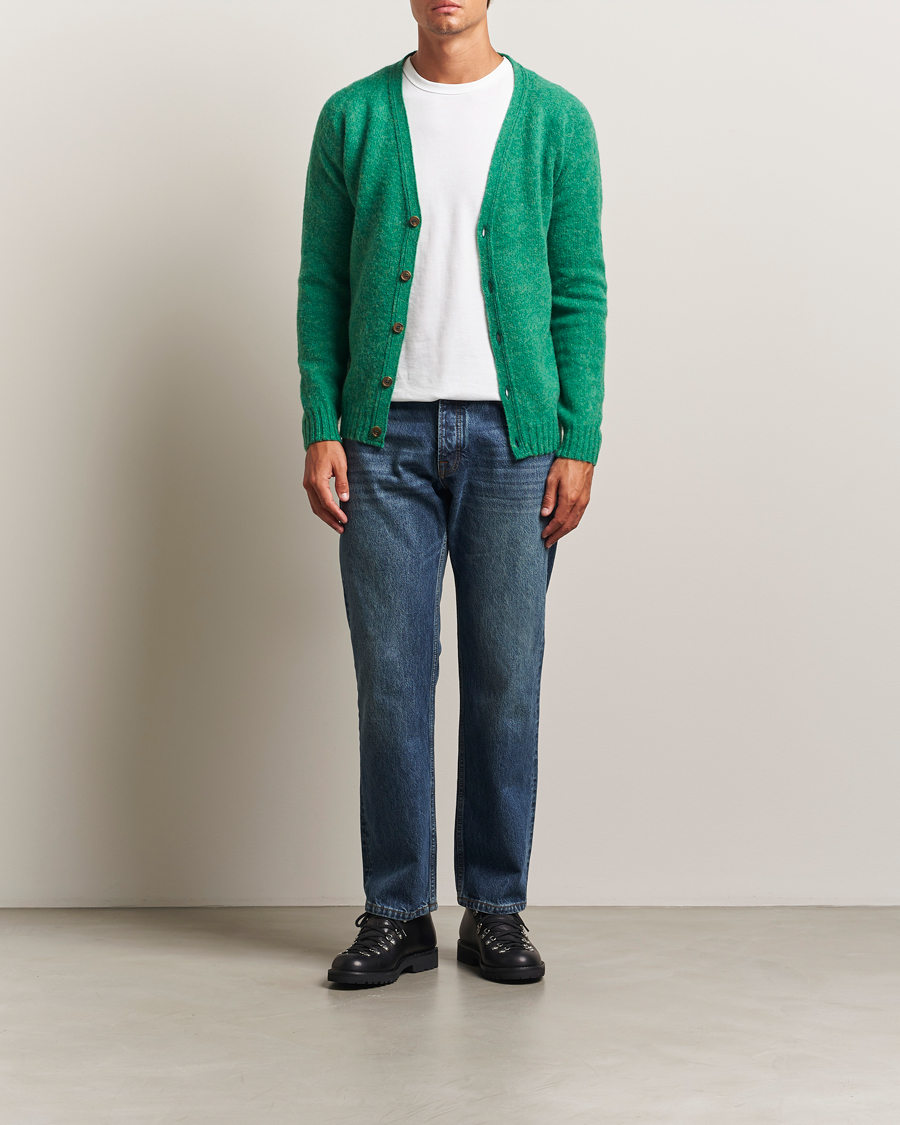 Harley Of Scotland Brushed Supersoft Lambswool Cardigan Evergreen