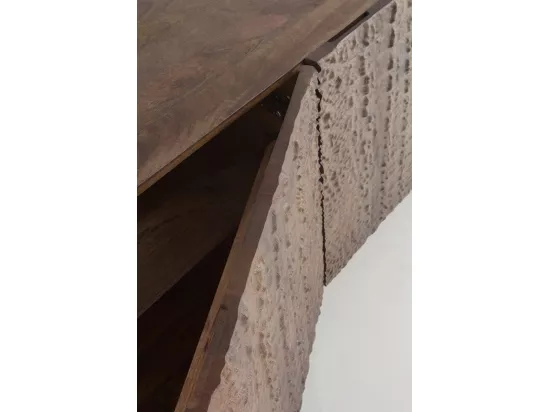 Buffet 3 portes en bois de manguier imitation cuir caïman bronze