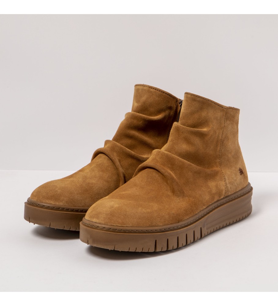 Botas de tornozelo em couro marrom artístico