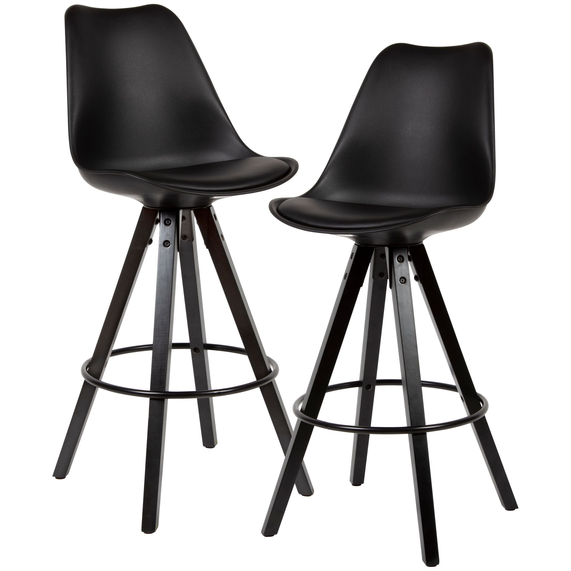 KADIMA DESIGN Skandinavischer Barhocker: Polsterung, Rückenlehne, X-Beine mit Metallring, Kunstleder-Sitzschale, Filzgleiter.