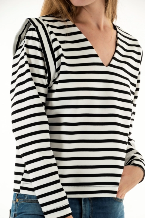 tee shirt manches longues ichi itira 202756 cloud dancer w. black stripe