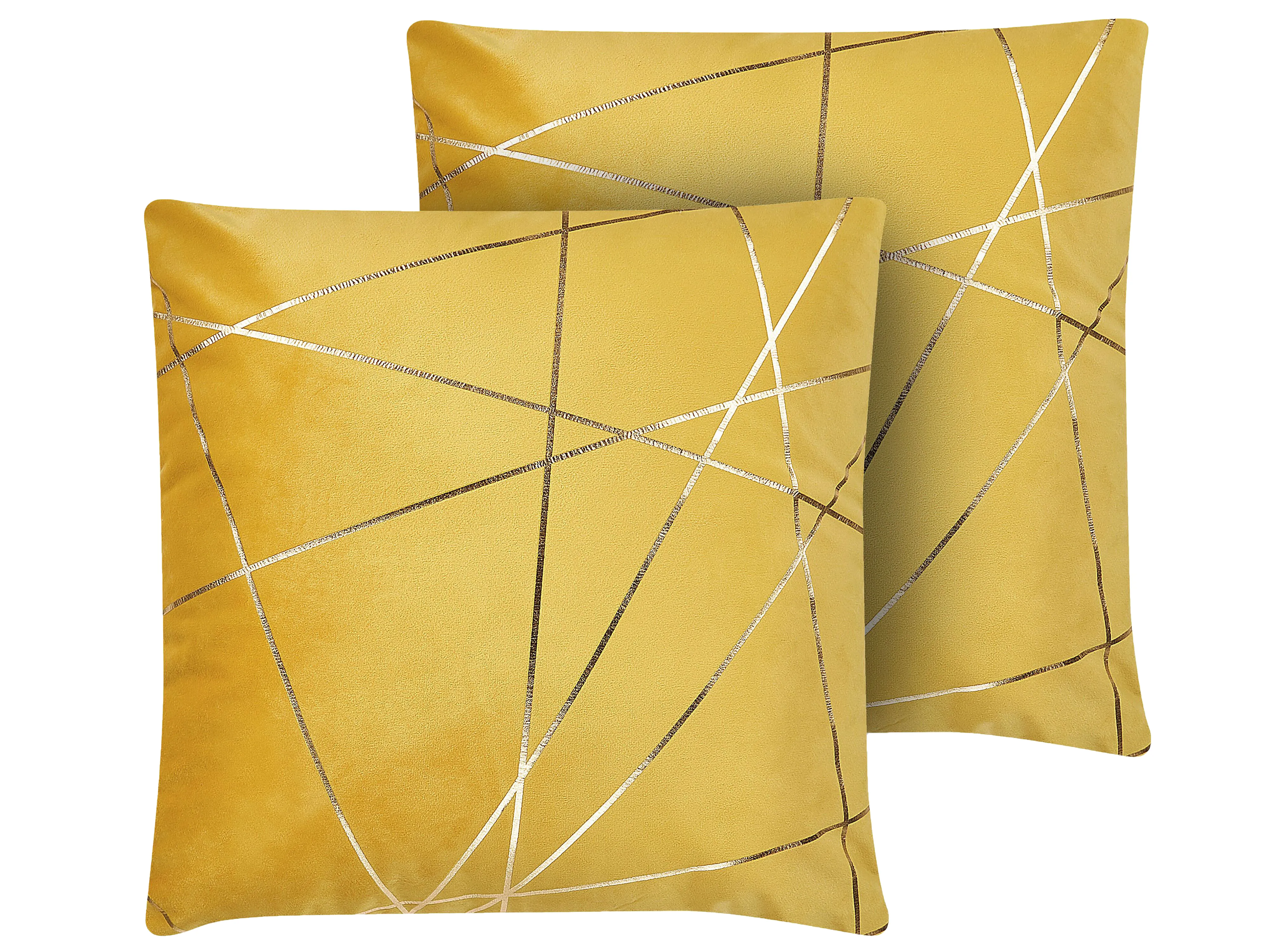 Set van 2 sierkussens PINUS Fluweel 45 x 45 cm Geel geometrisch patroon