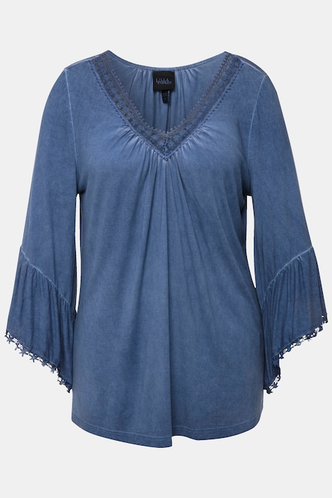 T-Shirt, cold dyed, Spitze, V-Ausschnitt, 3/4-Arm