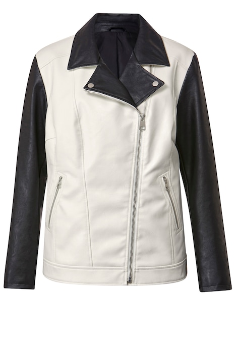 Bikerjacke, Lederoptik, zweifarbig, Revers, Langarm