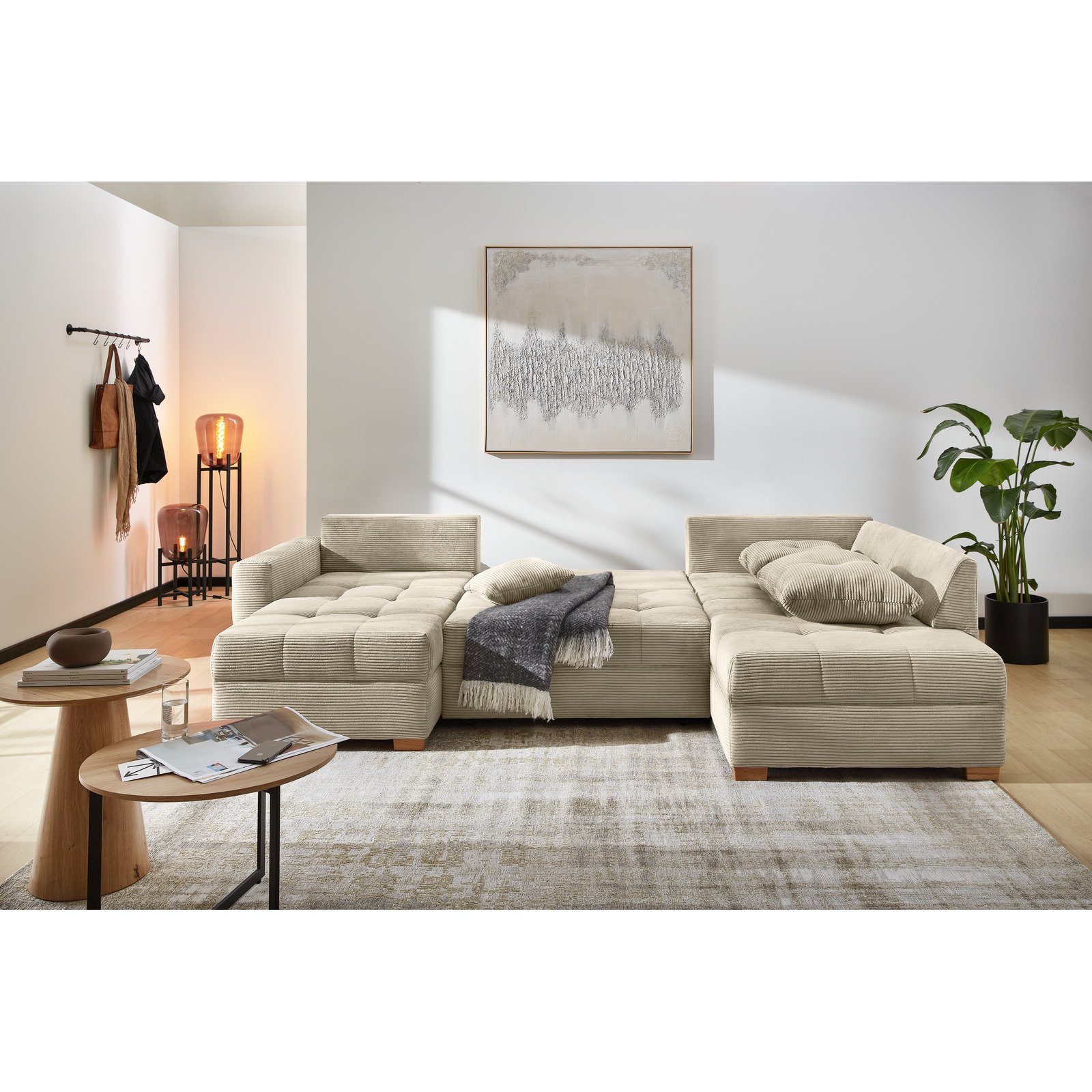 Wohnlandschaft Leon Stoff Cord greige