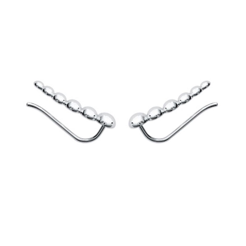 Boucles d'oreilles grimpantes contour de lobe suite de boules demi-sphère Argent 925 Rhodié
