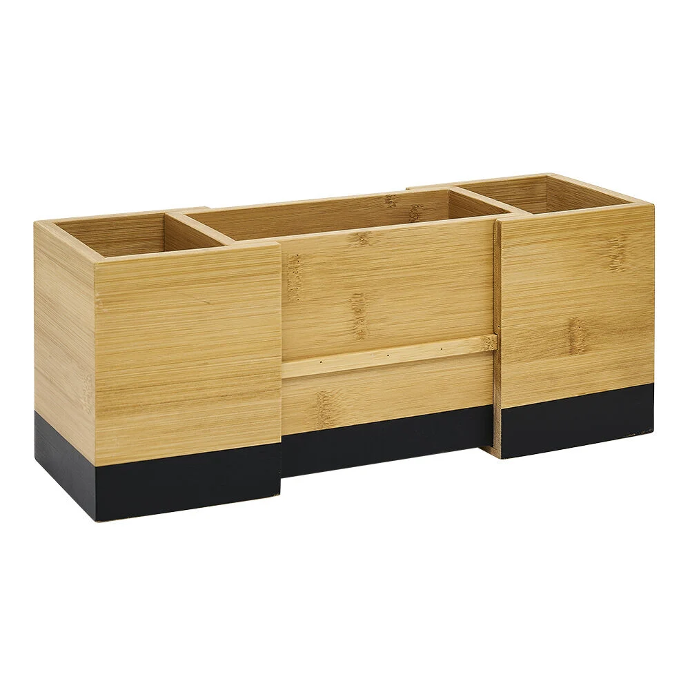 Range ustensile extensible bambou naturel et noir L18/29x10xH12cm