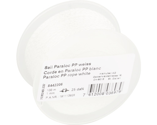 Touw Paraloc Mamutec polypropyleen wit Ø 1 mm, 100 m