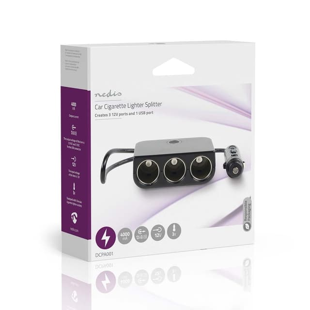 Nedis Universal DC Power Adapter | Biladapter | 150 W | Indgangsspænding: 12 V DC | 12 V DC | Maksimal udgangsstrøm pr. port: 4.0 A | Sort